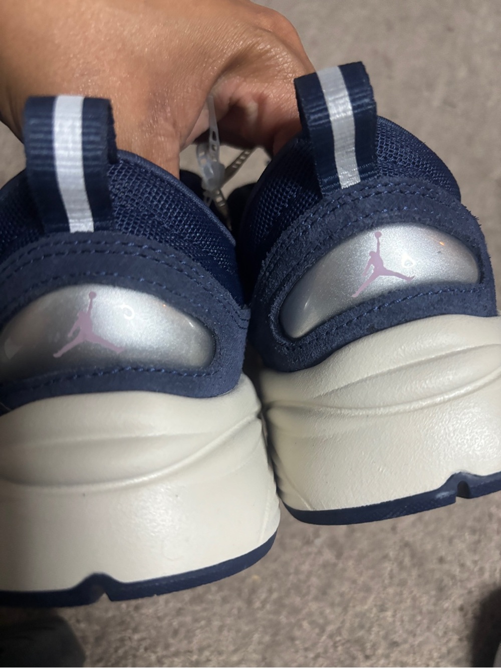 🔥🔥Jordan Kids Navy and White Sneakers with Silver Accents
